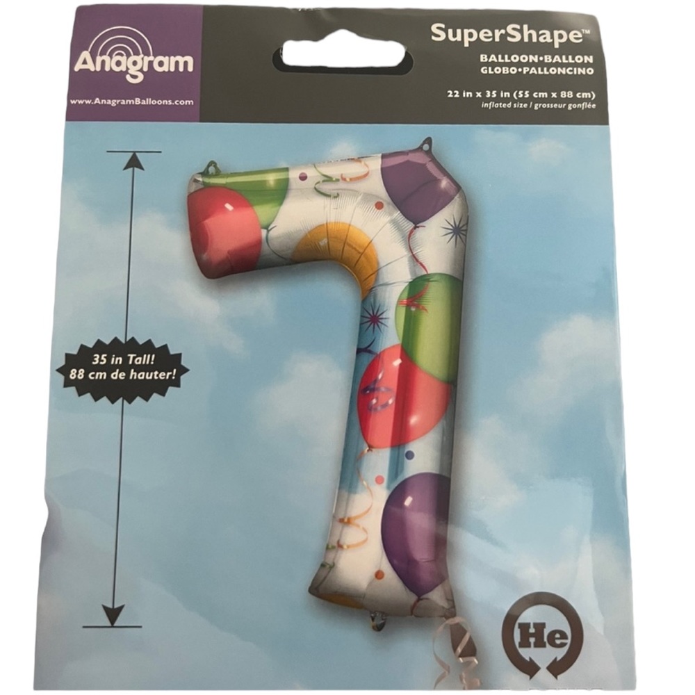 Silver Anagram Number 7 Ballon - 35 inches tall